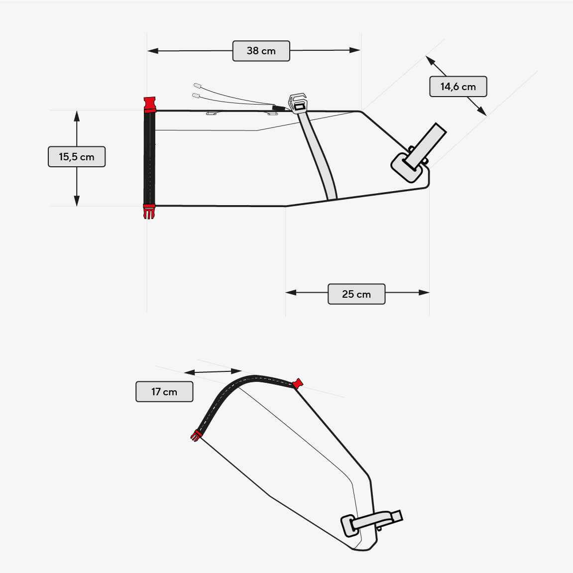 Wymiary Cyclite Saddle Bag Small: długość 25-38 cm, szerokość 17 cm