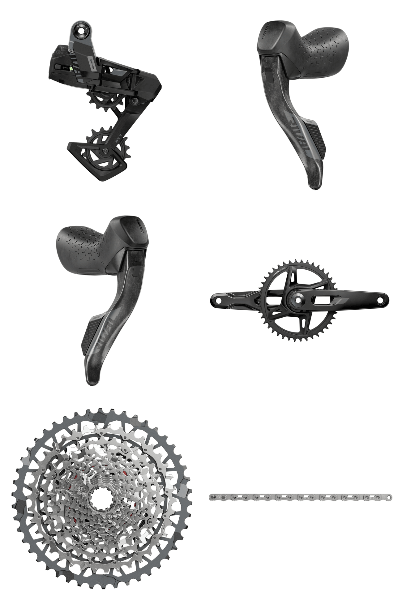 Napęd SRAM Rival XPLR AXS E1 1x13 42T - kolaż komponentów