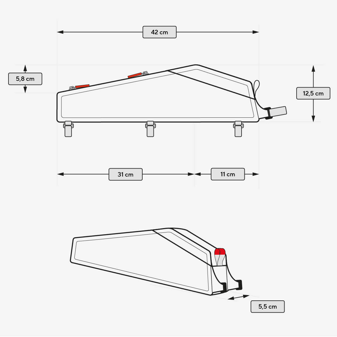 Wymiary Cyclite Top Tube Bag Large: 42 x 5,5 x 12,5 cm