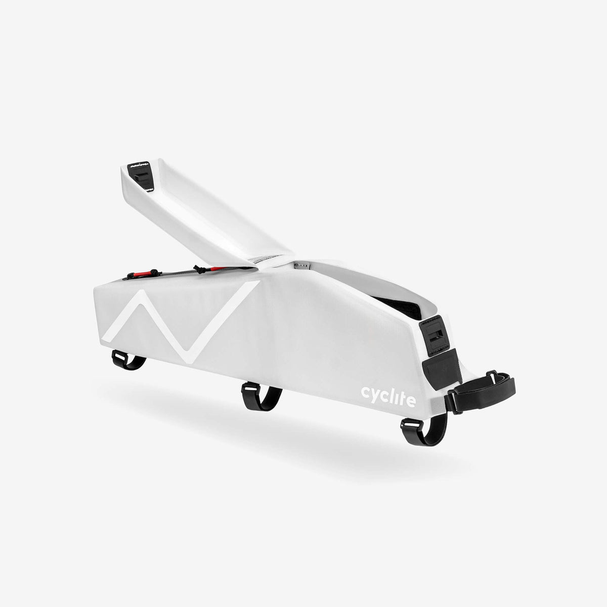 Otwarta klapa przedniej komory Cyclite Top Tube Bag Large