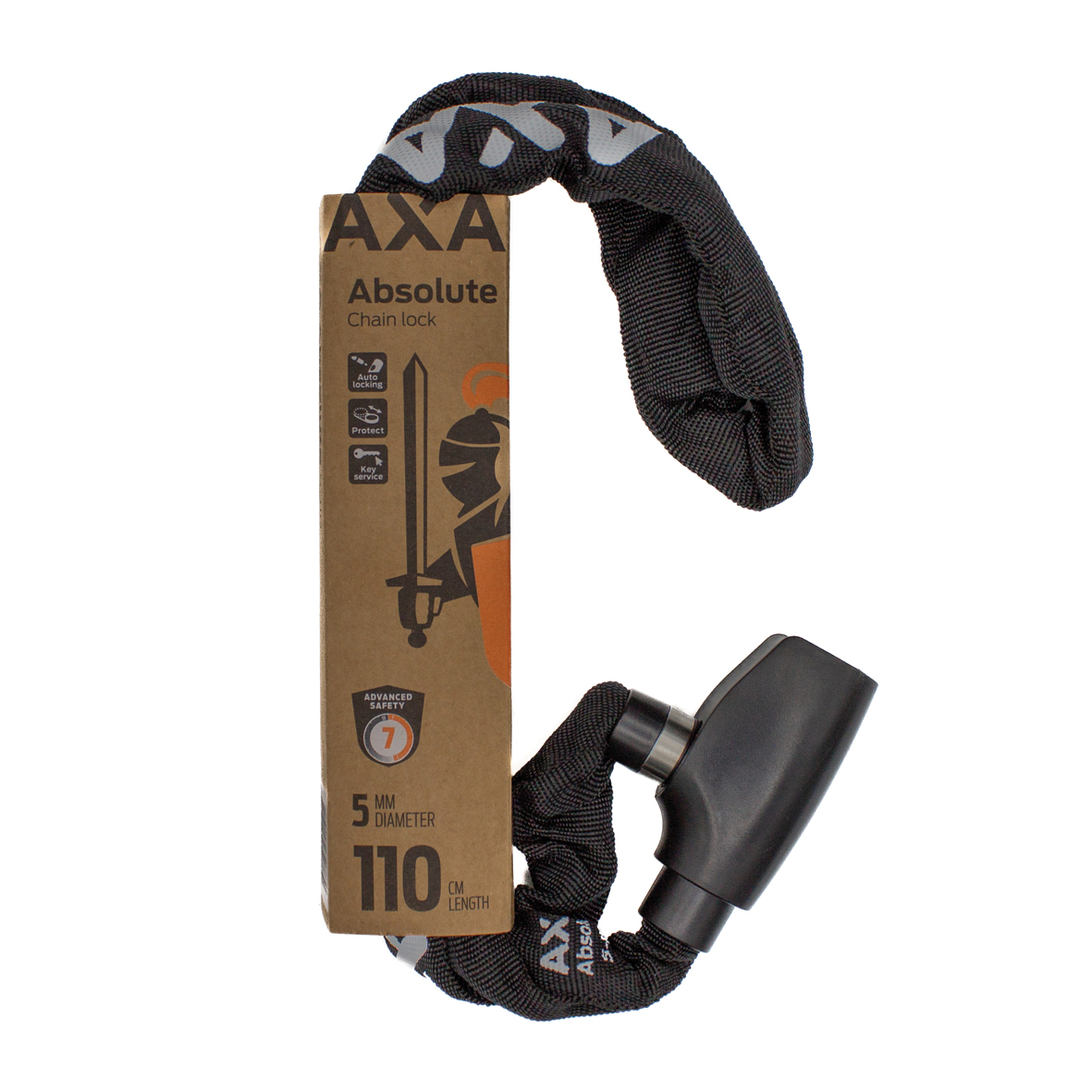 Zapięcie łańcuchowe AXA Absolute 5-110 – 110 cm, ogniwa 5 mm, na klucz | Najs Bike